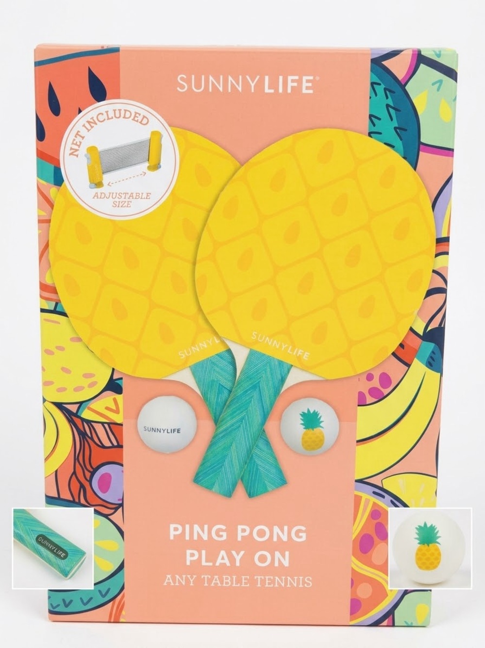 Sunnylife Pineapple Ping Pong Play on Any Table Tennis Set NWT